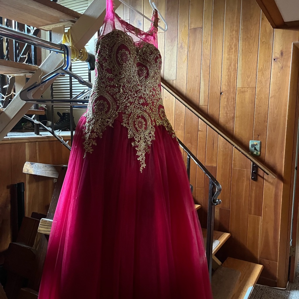 David's Bridal Red Embellished Bustier Gown for Quinceañeras